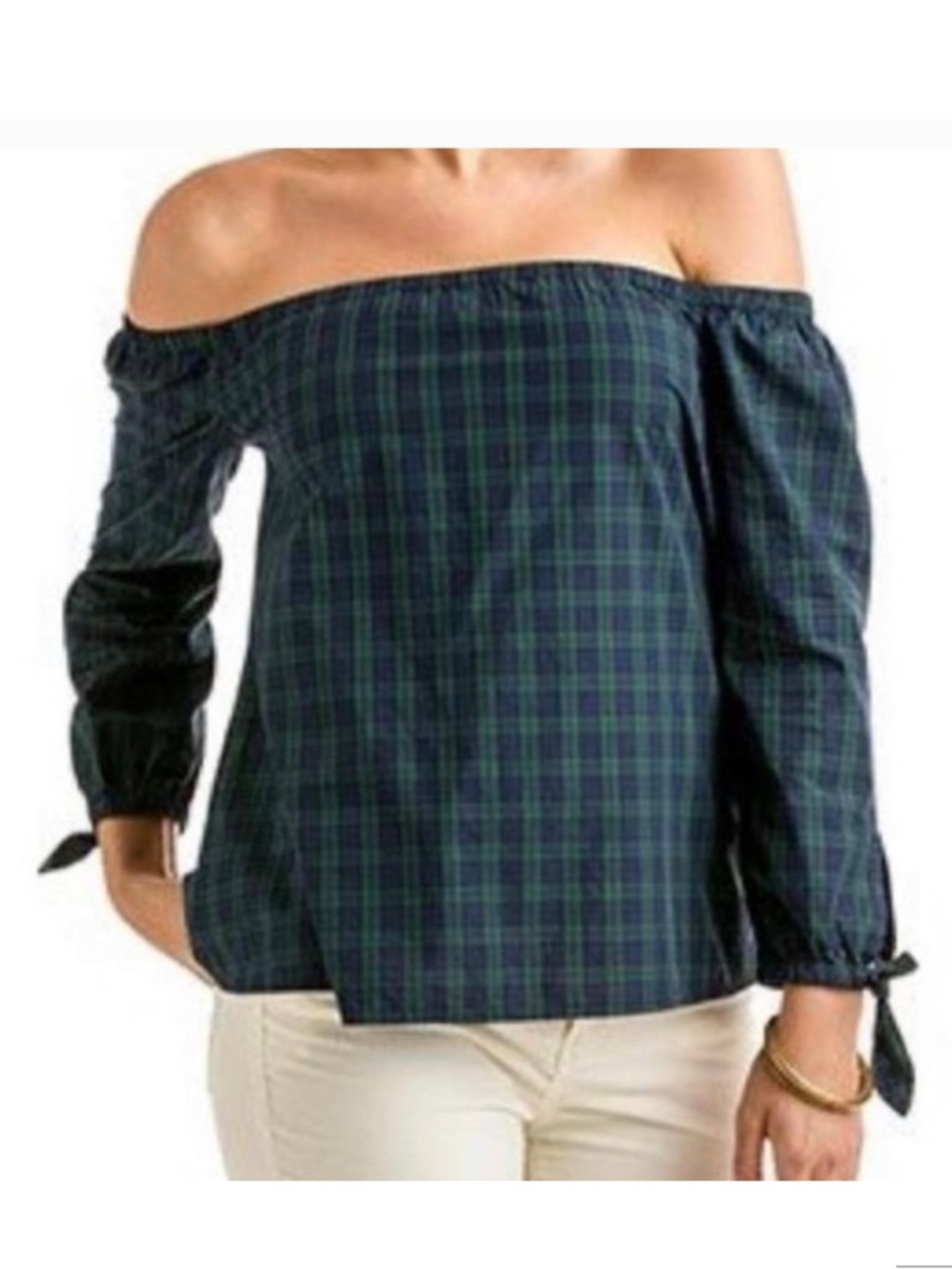 Vineyard Vines Size 0 Off the Shoulder Plaid Shirt